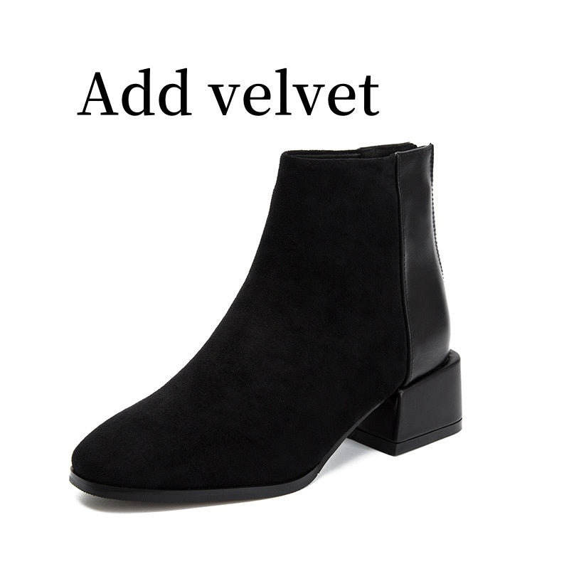 Retro Square Heel Pointed Toe Ankle Boots Fashion Versatile Chelsea Boot Women's Shoes