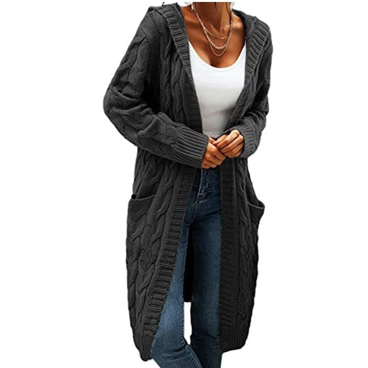 Women's Twisted Design Pocket Long Sleeve Sweater Solid Color Casual Coat