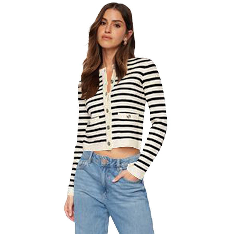 Comfort And Casual Long Sleeve Striped Button Top