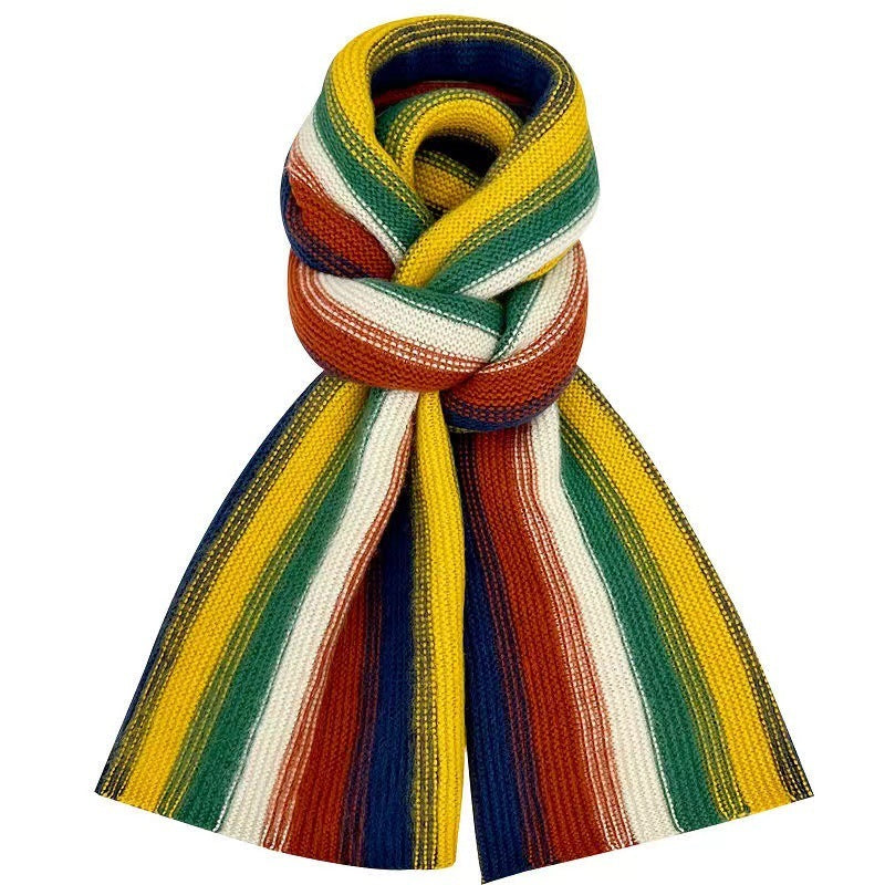 Rainbow Striped Knitted Scarf All-match Shawl