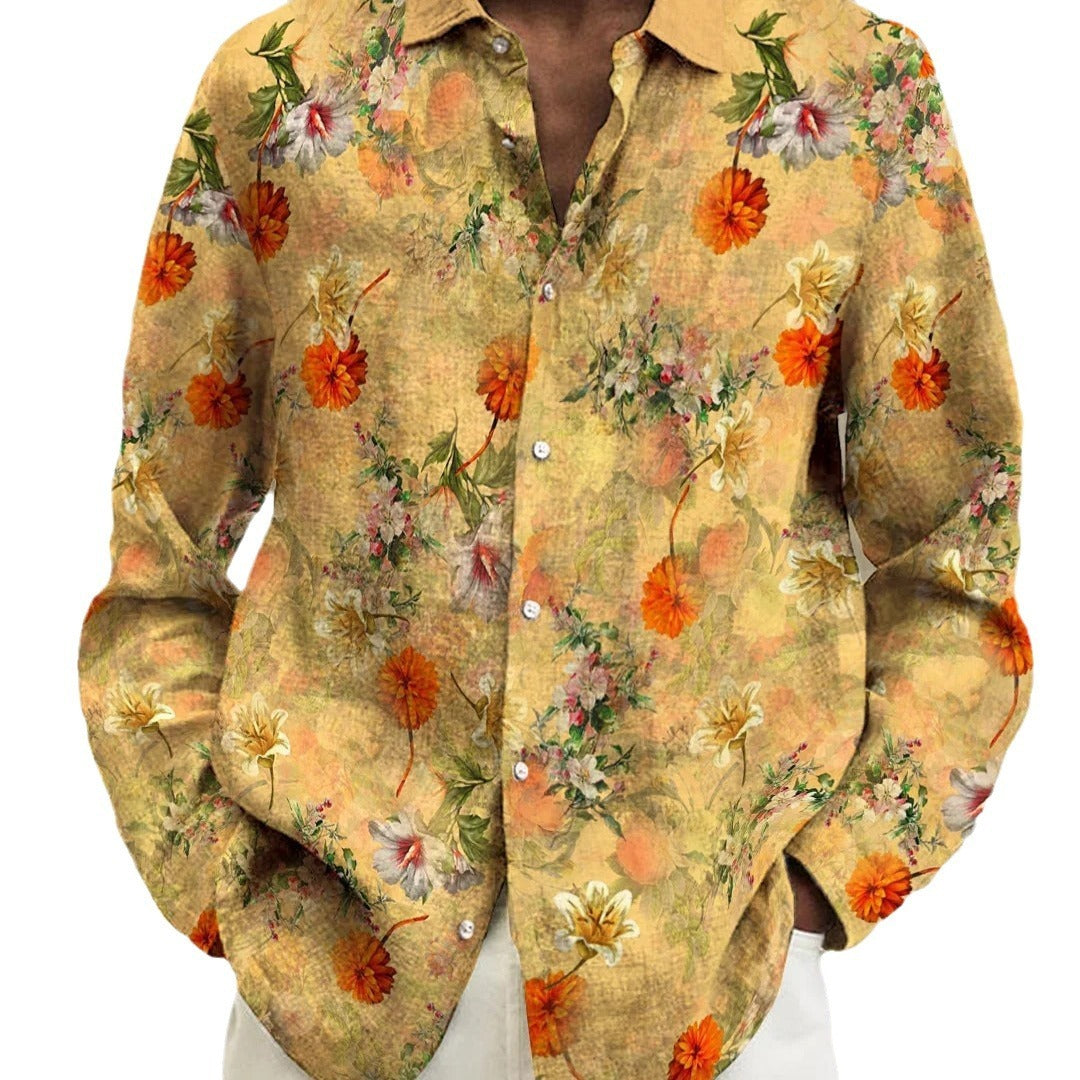 Long Sleeve Floral Shirt Fashion City Loose Men's Clothing Casual Pullover