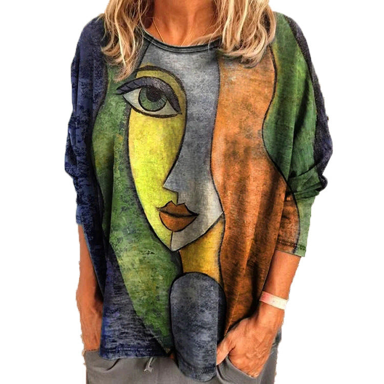 Autumn And Winter Printing Face Art Long Sleeve T-shirt