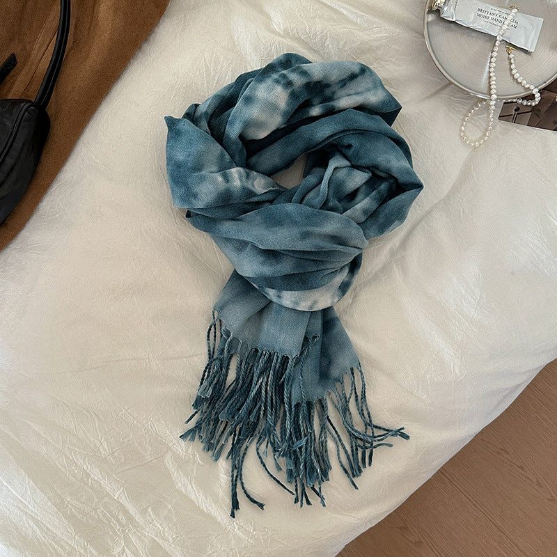 Retro Tie-dye Printing Super Soft Artificial Cashmere Scarf