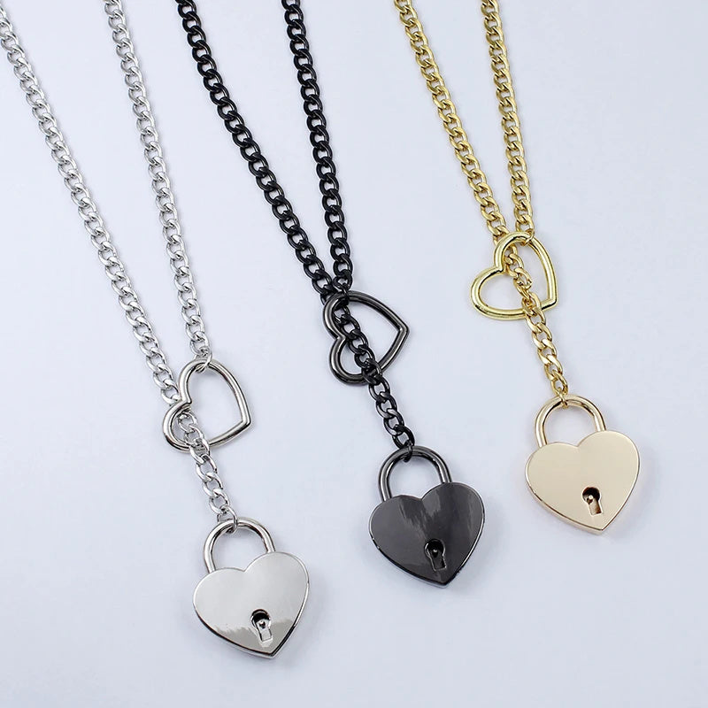 Fashion Jewelry 2024 New Slip Chain Necklace Heart O-Ring Rock Cuban Long Necklace Adjustable Heart Shaped Lock Core With Key