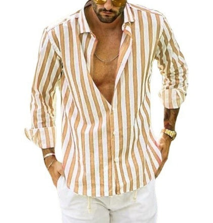 Striped Long-sleeved Casual Men's Shirt