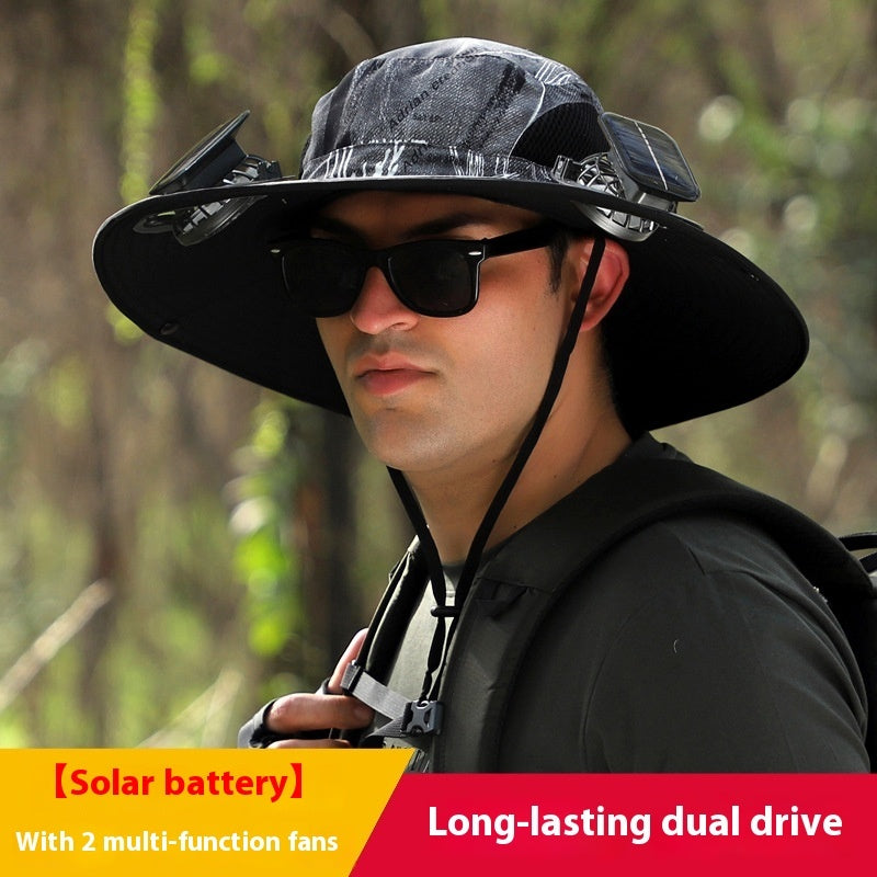 Removable Solar Energy Recharge Fan Embedded Big Brim Hat