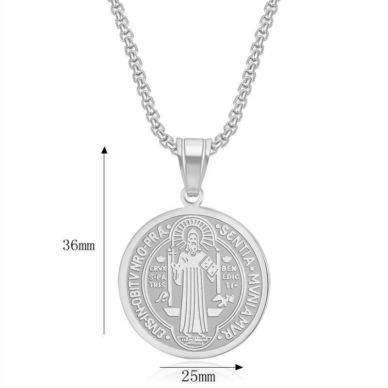 Stainless Steel Priest St Benedict Necklace