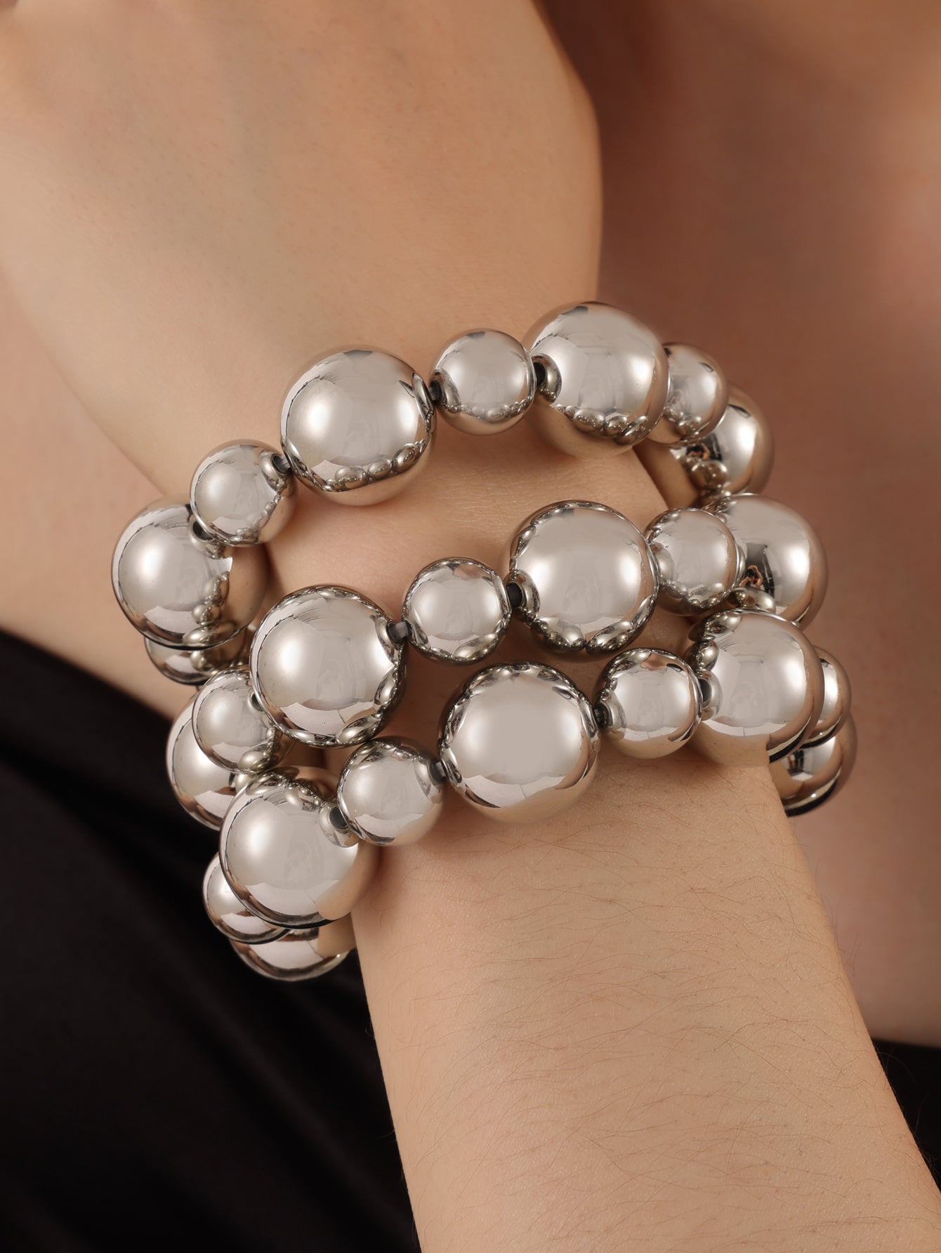 Punk Style Exaggerated Round Bead Chain Bracelet, Hip-hop Trend Geometric Metal Set Bracelet