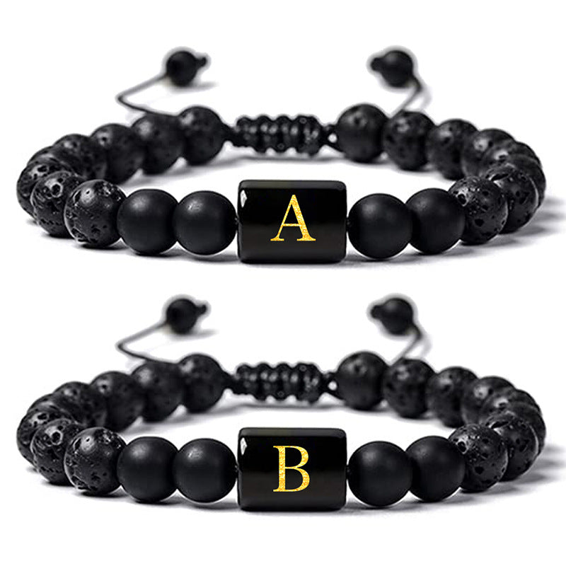 A- Z Volcanic Rock Essential Oil Bracelet 26 Letters Natural Frosted Stone Bracelet Woven