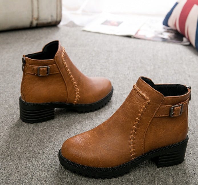 New Mid-heel Round Toe Ankle Boots Breathable Women's Shoes