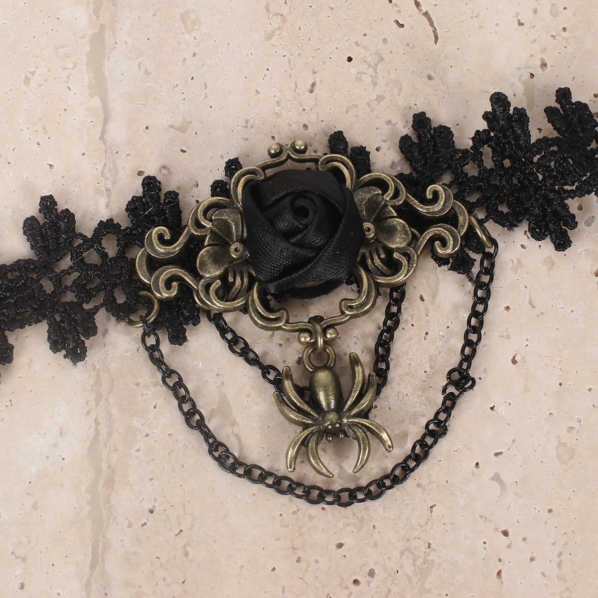 Vintage Gothic Black Rose Lace Tassel Bracelet