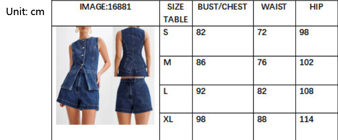 Denim Fashion Casual Sleeveless Women's Suit