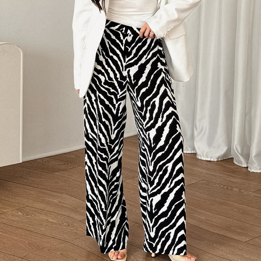 Zebra Pattern Fashion Pants Niche High Waist Contrast Color