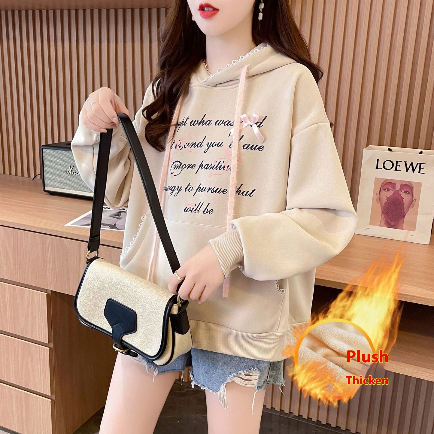 Hooded Design Letter Long Sleeve Sweater For Women