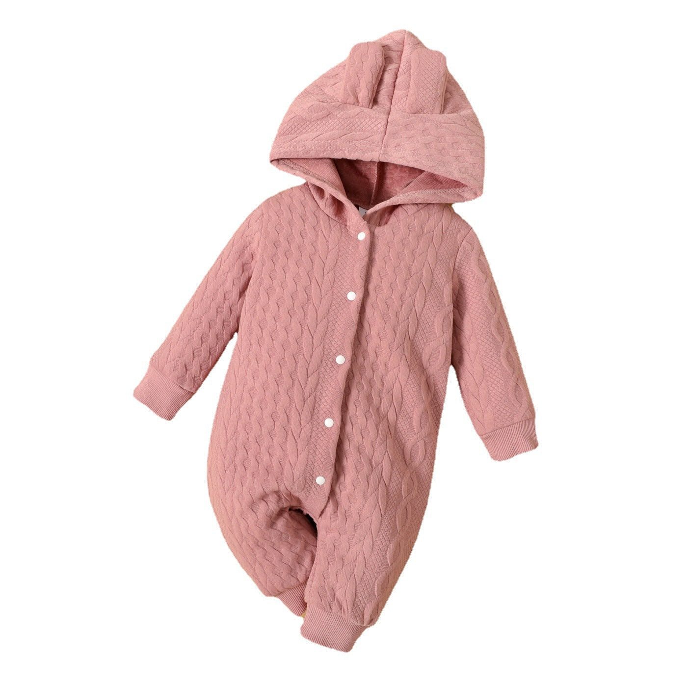 Solid Color Baby Girl Hooded Long Sleeve One-piece Romper