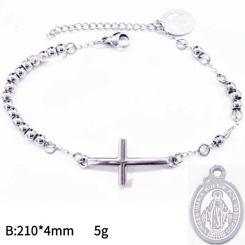 Men's 4mm Stainless Steel Bead Cross Bracelet