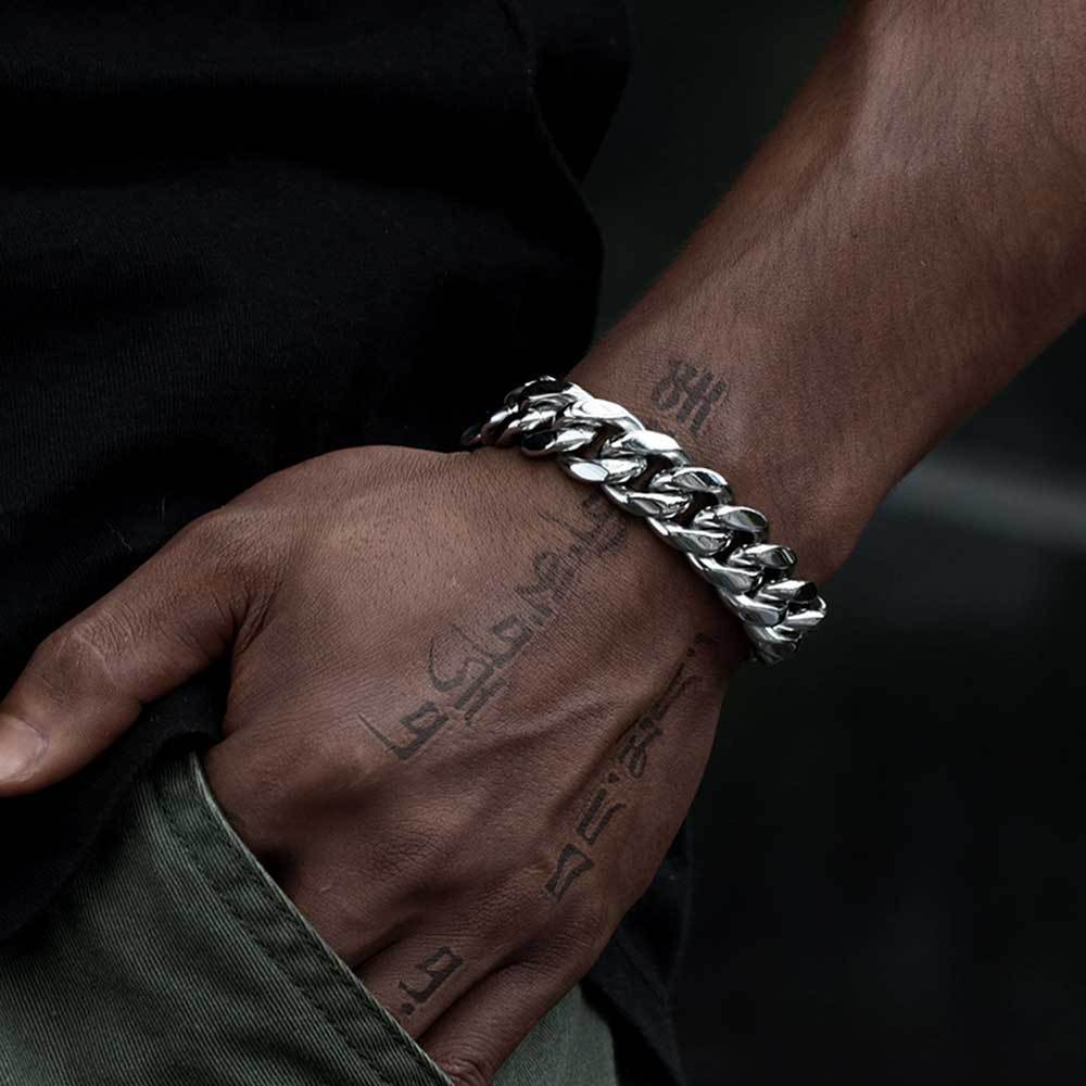 Stainless Steel Cuban Link Chain Hip Hop Bracelet Double-sided Drill Buckle