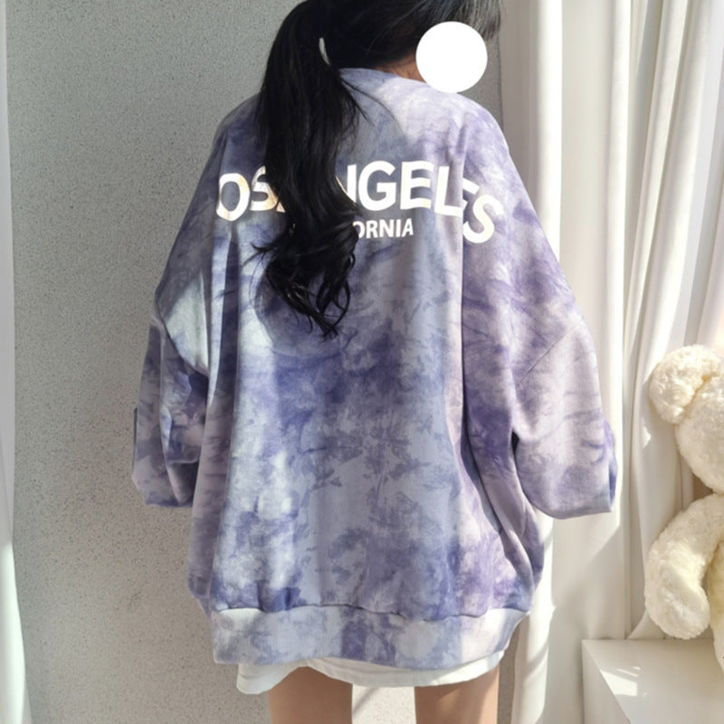 Tie-dyed Sweater Women's Cotton Loose Korean Top All-match Letters Spring And Autumn