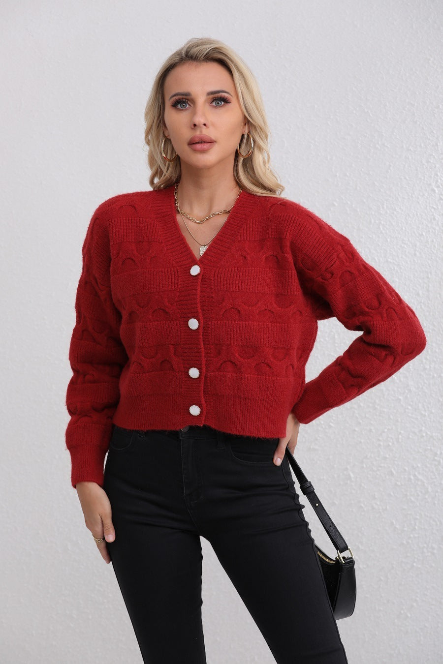 Women's Short Knitted Cardigan Fashion Long Sleeve Sweater