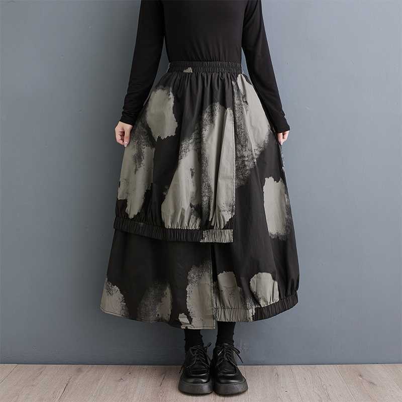 Artistic Loose Slimming Tie-dyed Printed Irregular Personality All-match Skirt