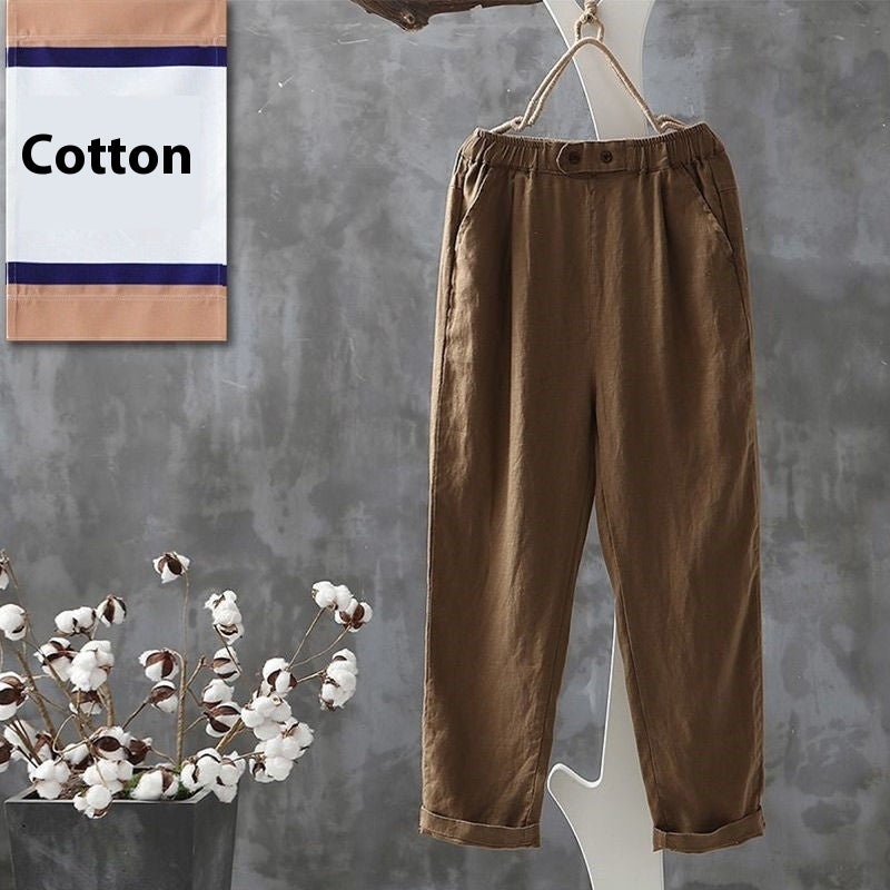 Cotton Harem Pants Loose Casual Pants Plus Size SlimmingCotton Linen Versatile Cropped Tappered Pants